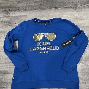 Karl Lagerfeld Blue Sweatshirt with Gold Accents